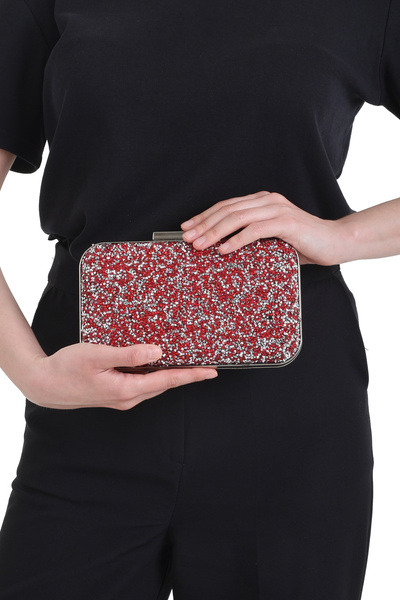 By EDUU Red Silver Stone Shoulder and Hand Women's Evening Dress Bag / Women's Wedding Engagement and Evening Bag