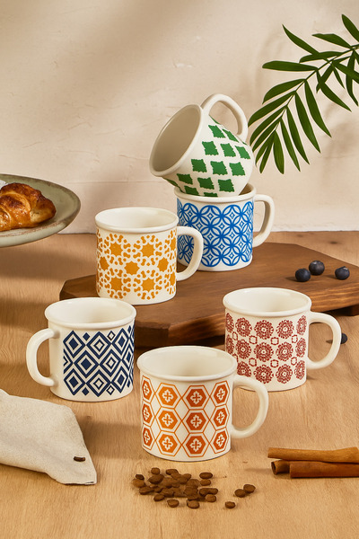 PH Concept Casablanca Mixed Color 6-Piece Porcelain Mug Set