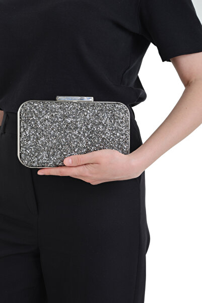 By EDUU Metallic Silver Gray Stone Shoulder and Hand Women's Evening Dress Bag / Women's Wedding Engagement and Evening Bag