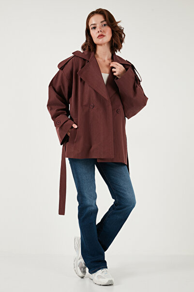 Lela Oversized Fit Double-Breasted Lapel Belted Buttoned Trench Coat Trench Coat 6839609