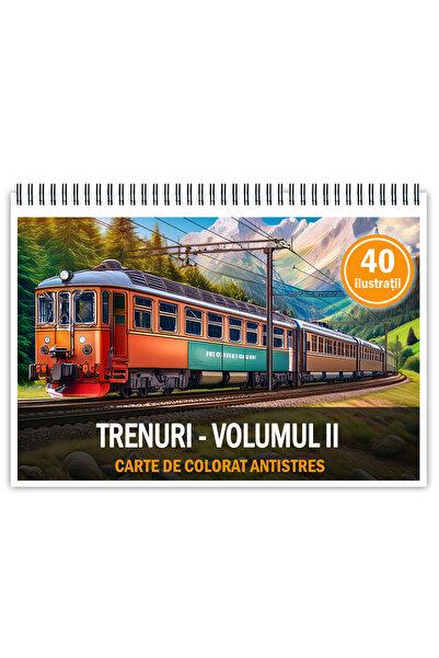 Legendary Gifts Carte de colorat antistres, 40 de ilustrații cu trenuri - Vol...