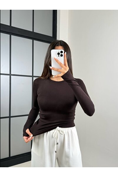 Lovely butik Women's Basic Finger-Inserted Cycling Necklace Long Sleeve Blouse Tok Fabric