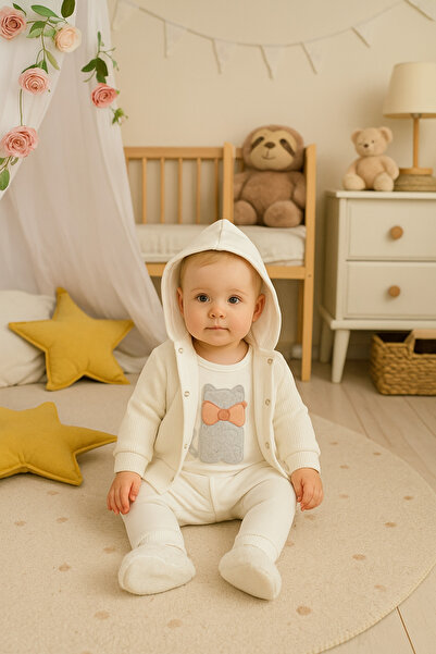 babynow طقم أطفال مكون من بغطاء رأس قطع مطرز على شكل أرنب