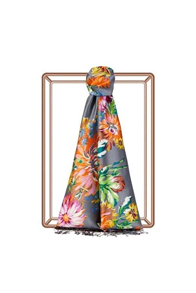 ipekevi Шал от коприна с мотив - мотив „Хризантема“ - сив