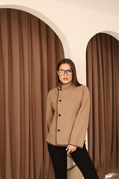 Leo Ferre Women's Mink New Season Shepherd's Stitch Mock Neck Coat.1208