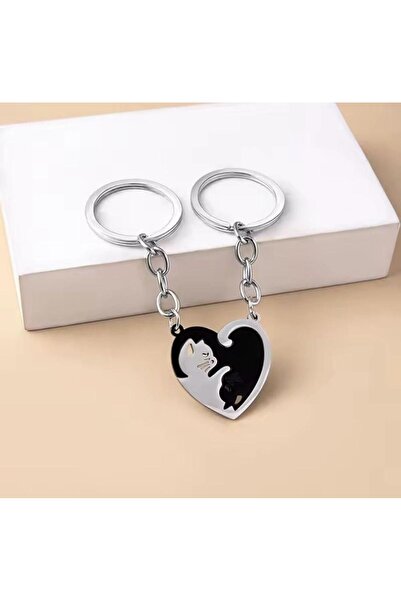 Herşey Nota Couple Keychain with Cat Figures That Make a Heart When Together ...