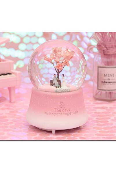 Livava Sonbahar Büyük Boy Kar Küresi Işıklı, Müzikli, Püskürtmeli, Pembe, 16X12