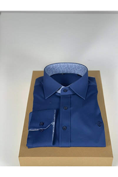 YusGos Men's Regular Fit Regular Collar Long Sleeve Easy Iron Pattern Detailed Cotton Shirt