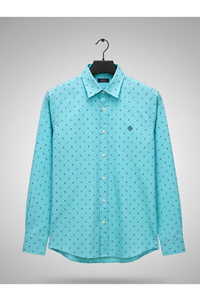 YusGos Men's Regular Fit Regular Collar Long Sleeve Easy Ironing Dotted Premium Cotton Satin Shirt