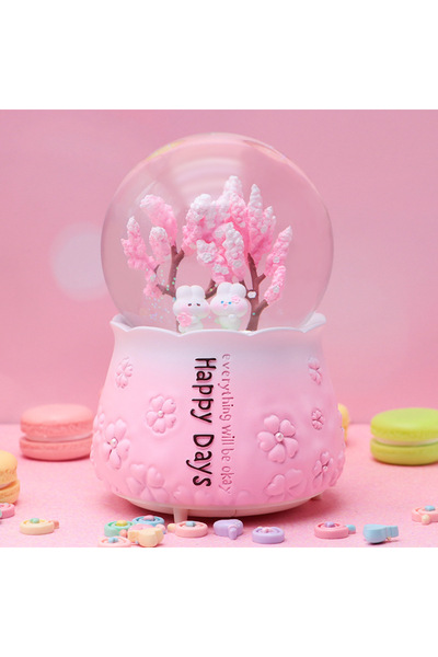 Livava Tavşanlar Büyük Boy Kar Küresi Işıklı, Müzikli, Püskürtmeli, Pembe, 16X12