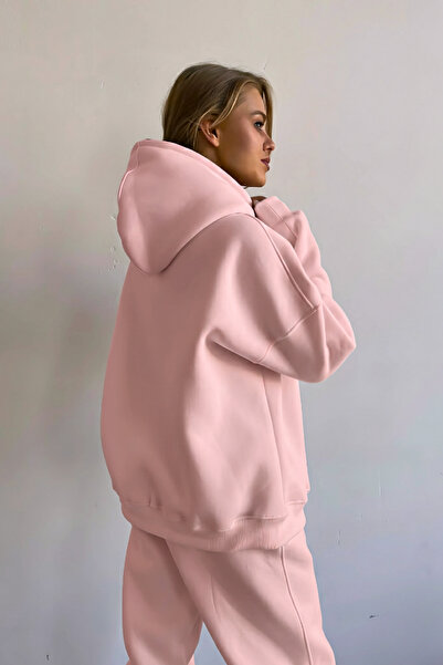 GUARAZ Φούτερ με κουκούλα Unisex ροζ απαλό ύφασμα oversized Fit με φλις εσωτερικά με κουκούλα