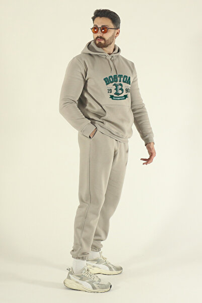 EydaMoon Men's Boston Tracksuit Set Sweatshirt Jogger - Regular Winter Kangaroo Pocket Hooded