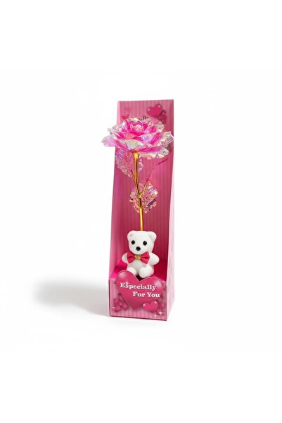 GÜÇLÜ Özel Hediye Kutulu Galaksi Gül ve Sevimli Ayıcık Seti