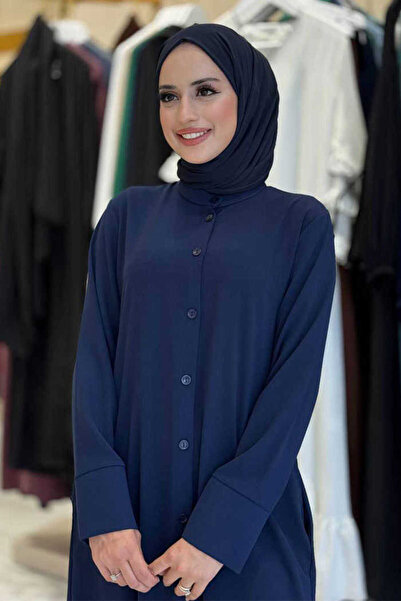 Bym Fashion Buttoned Pocket Tunic and Trousers Double Set 8682 Navy Blue