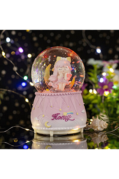 Livava Uyuyan Güzel Büyük Boy Kar Küresi Işıklı, Müzikli, Püskürtmeli, Pembe,...