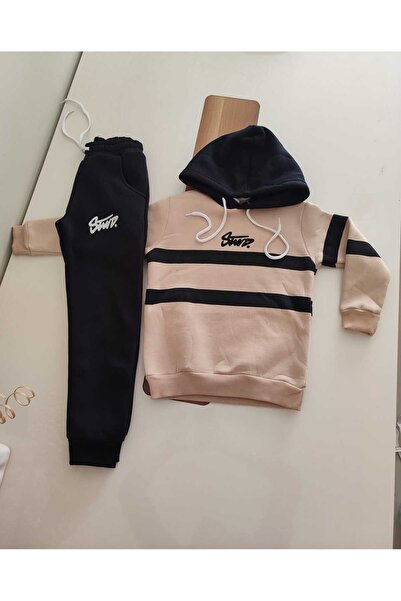 WİKİBOOM Hooded 3-Ply Sha Fleece-Lined Lt Top Boys' Tracksuit Set