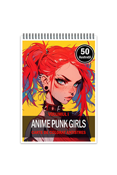 Legendary Gifts Carte de colorat antistres, 50 de ilustrații, fete anime punk - volumul II, 106 pagini, format: A5