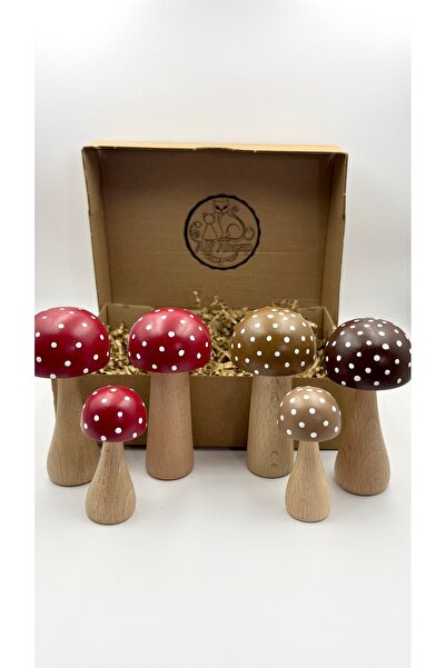 Alf Wood مجموعة من 6 فطر خشبي - تمثال زخرفي طبيعي / زينة ريفية للمنزل والطاول...