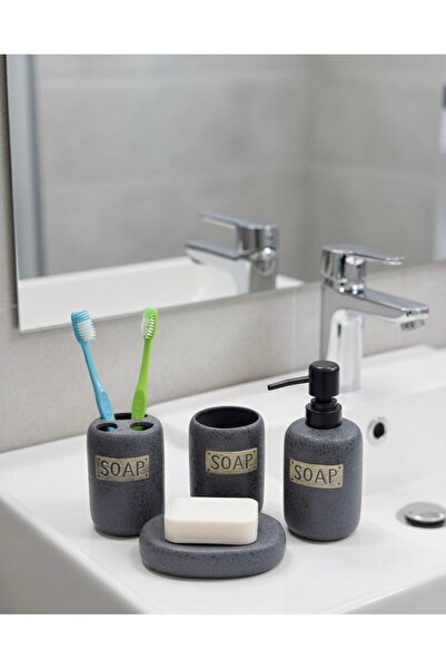 Buğra Home 4 PARÇA SIVI SABUNLUK,KATI SABUNLUK,DİŞ FIRÇALIK PORSELEN OVAL BAN...