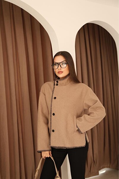 Leo Ferre Women's Mink New Season Shepherd's Stitch Mock Neck Coat.1208