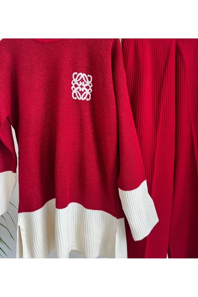 Kirazca Butik Women's Glittery Striped Knitwear Double Set