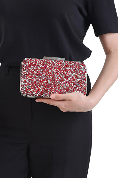 By EDUU Red Silver Stone Shoulder and Hand Women's Evening Dress Bag / Women's Wedding Engagement and Evening Bag