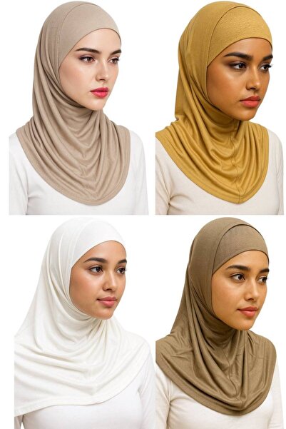 ALDAIYR 4 Pieces Hijab 2 Pieces Lycra Fabric