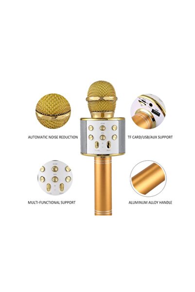 SmartElectro Wireless Bluetooth Karaoke Microphone, 5 W, TF/USB/AUX, ECHO Effect, Gold, Portable
