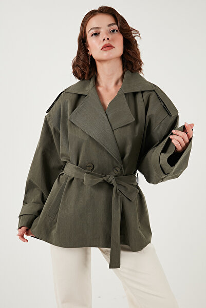 Lela Oversized Fit Double-Breasted Lapel Belted Buttoned Trench Coat Trench Coat 6839609