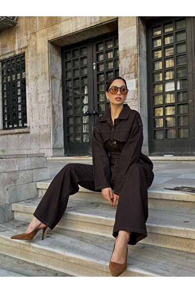 GM Butikk Pocket Detailed Belted Navy Blue Denim Premium Jacket Jean Suit Hijab Clothing Women's Hijab Jeans Suit