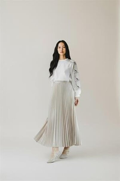 EREN STYLE Pleated Cotton Woven Viscose Winter Skirt(95 cm)