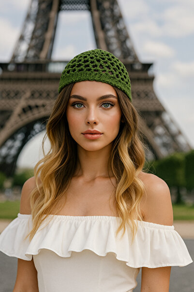 HAPPY HANDMADE قبعة شبكية مصنوعة يدويًا بالكروشيه/هدية/قبعة خضراء/قبعة صغيرة/...