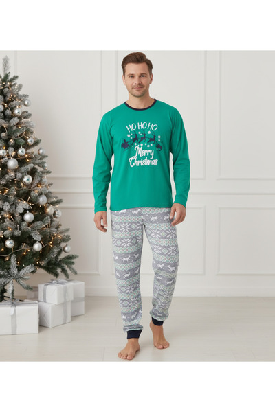 embody Men's Christmas pyjamas in cotton, long sleeves and trousers, green 02013