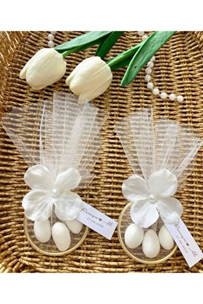 Fest 10 Adet ORTANCA ÇİCEK SÜSLEMELİ HALKA NİKAH ŞEKERİ NİKAH SÖZ NİŞAN MEVLÜ...