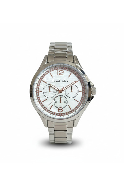 Frank Alex Kadın Kol Saati Gümüş Renk, Taşlı Kadran - Şık Metal Kordon, 2 Yıl Garantili