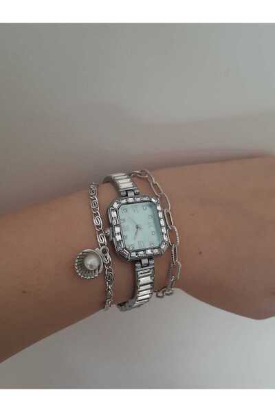 byliora Çelik Gümüş Zirkon Taşlı Vintage Kadın Saat Bileklik Hediyeli