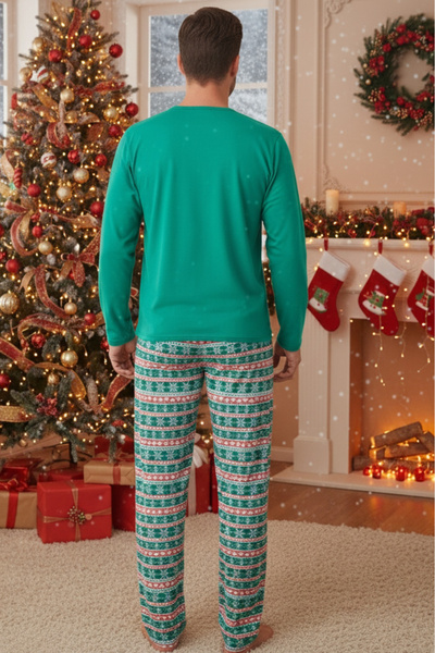embody Men's Christmas pyjamas in cotton, long sleeves and trousers, green 02016
