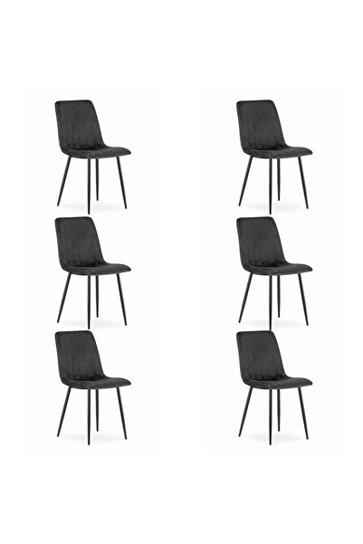 Artool Set de 6 scaune de bucătărie/living, Lava, catifea, metal, negru, 43x5...