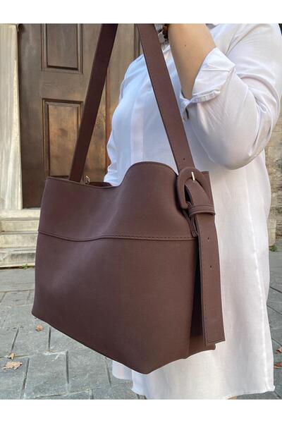 H&D COLLECTİON Women's Brown Suede Belt Detailed Hand and Shoulder Bag