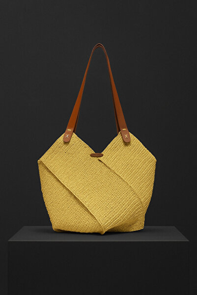 Gülcan Tuhafiye Kadın hasır çanta el yapımı kağıt ip, içten astarlı örgü çant...
