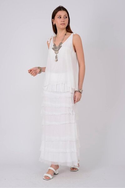 EREN STYLE Italian 2 Size Slimming Layered Silk Skirt & Strapless Dress