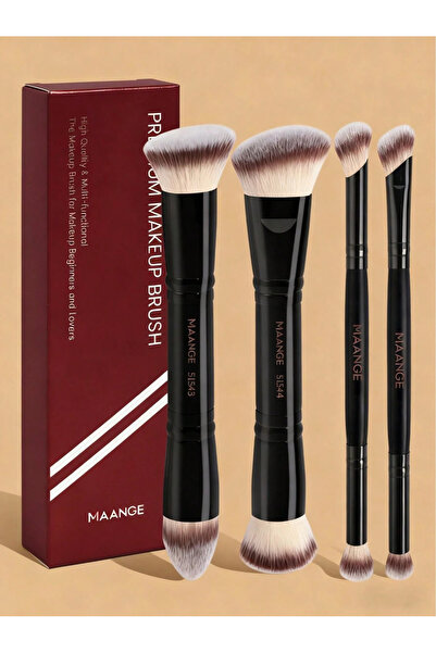 MAANGE 4'lü Çift Uçlu Profesyonel Makyaj Fırçası Seti – Seyahat Tipi, Kağıt K...