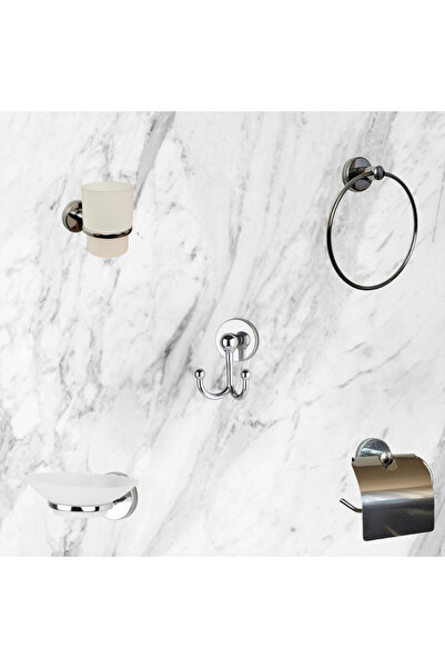 Nuka Ev Aksesuarları طقم حمام من الكروم مكون من 5 قطع/حامل فرشاة أسنان/حامل ص...