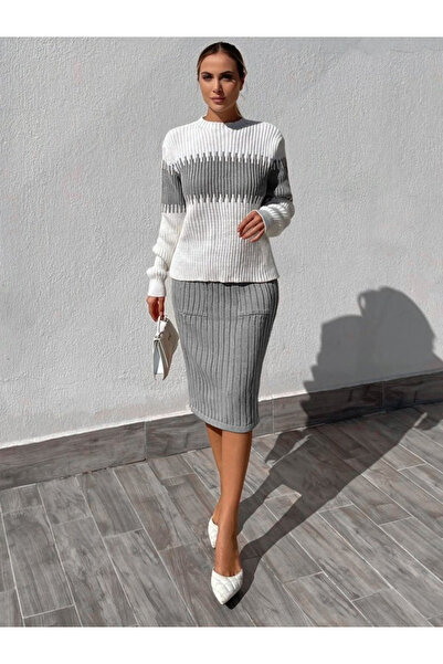 modablask Women' S Long Sleeve Knitwear Skirt Suit