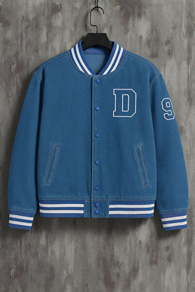 DAMGA JEANS Palton pentru colegiu din denim albastru Premium supradimensionat...