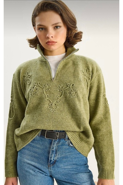 CADDELAMODA Half-Zipper Soft Sweater with Stripes