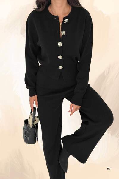 Moda Amore Comfortable Crop Cardigan & Wide Leg Knitwear Set - Standard Size Casual & Stylish Combinations 3004