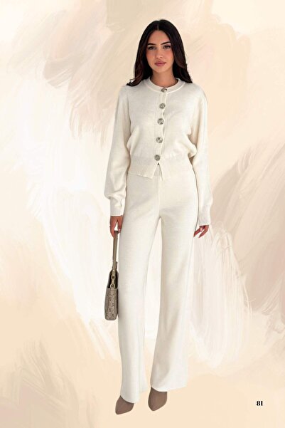 Moda Amore Comfortable Crop Cardigan & Wide Leg Knitwear Set - Standard Size Casual & Stylish Combinations 3004