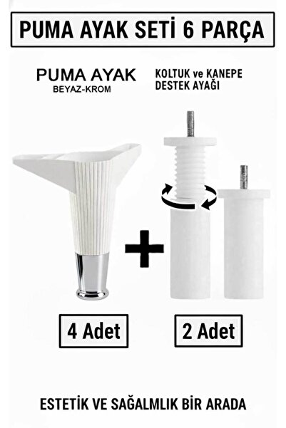 İMT AKSESUAR Puma 15 Cm Beyaz-Krom 6'lı Set Mobilya Kanepe Tv ünitesi Dolap K...