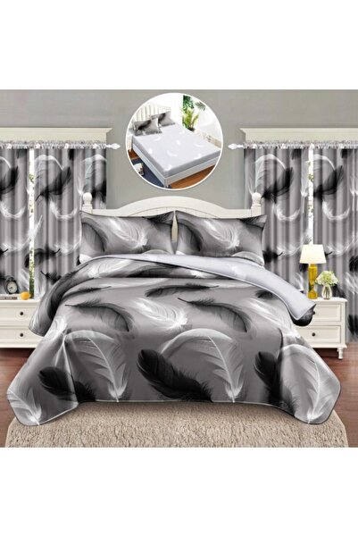 CumparaMisim Double bed linen set with elastic (140x200cm) + 2 curtains, fine, 6 pieces